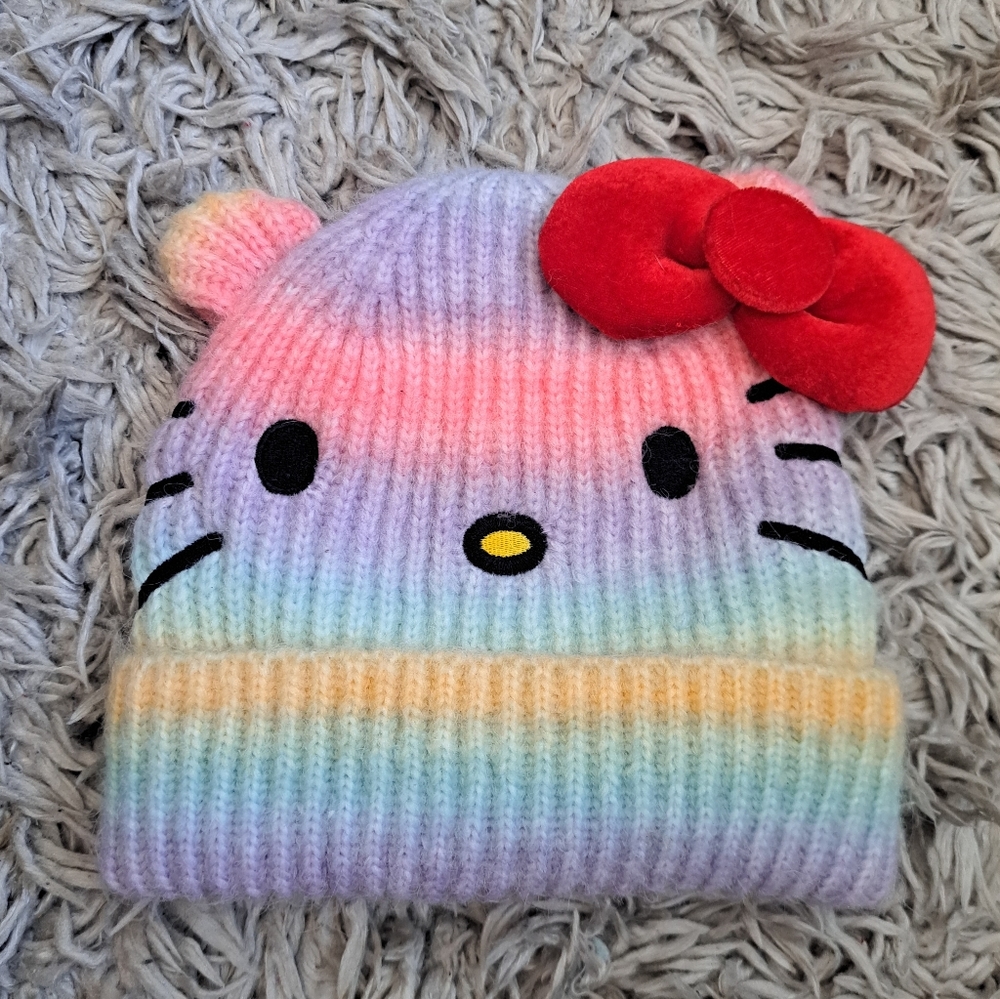 Hello Kitty Rainbow Pastel Hat with Red Bow NWOT